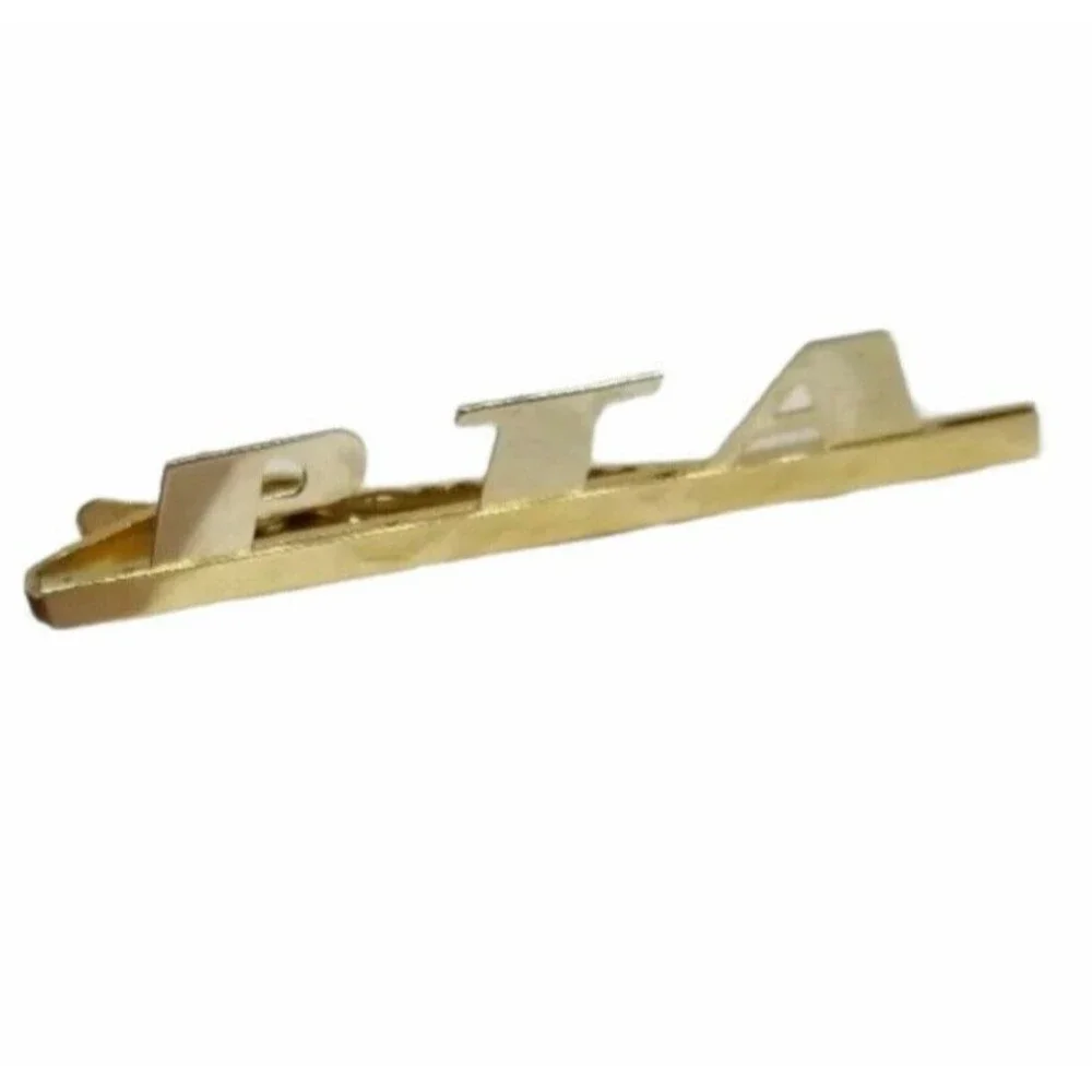 Hickock Tie Clip PTA Gold Tone Letters Long Tie Bar Signed USA Vintage
